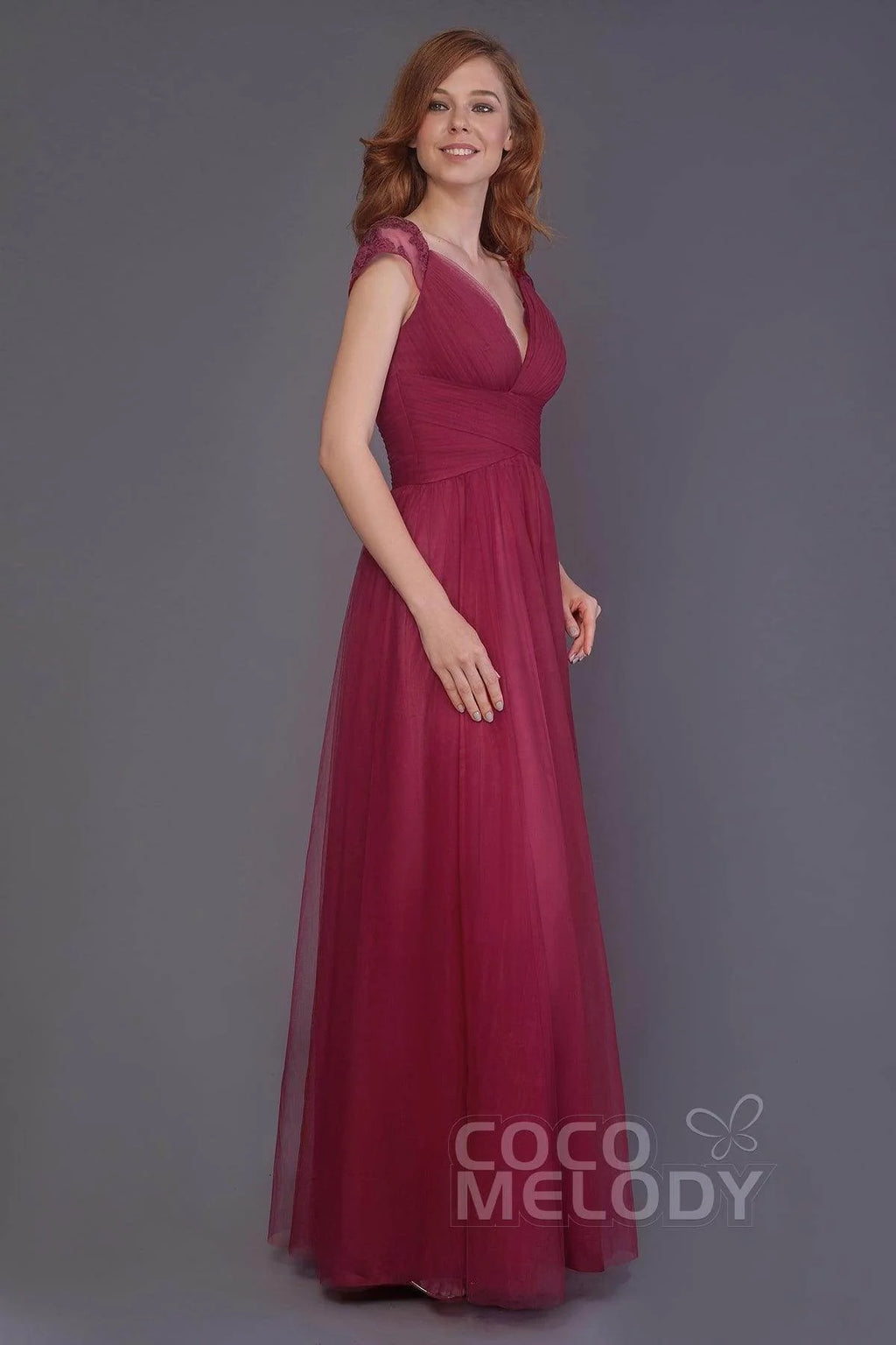 Sheath-Column Floor Length Tulle Bridesmaid Dress PR3510