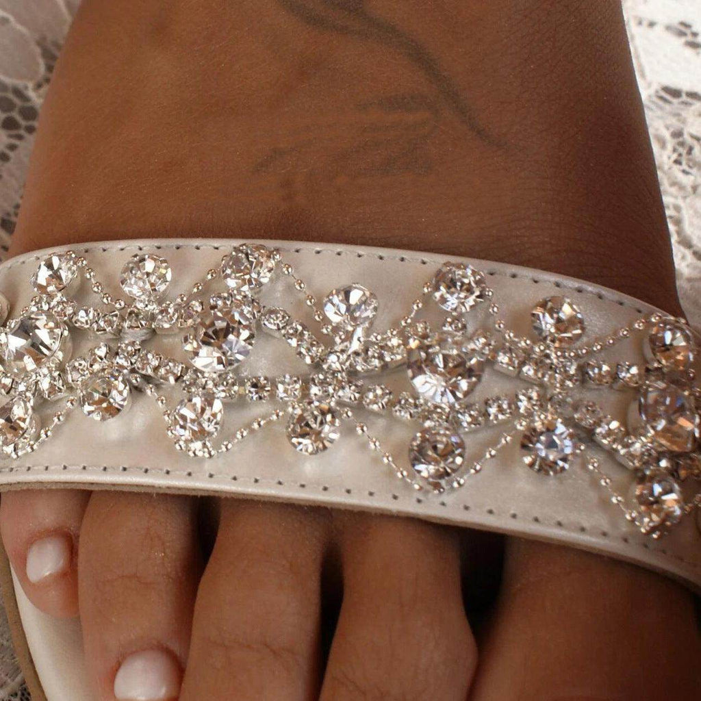 White Crystal  Round Flat Shoes Sandals 708749254657