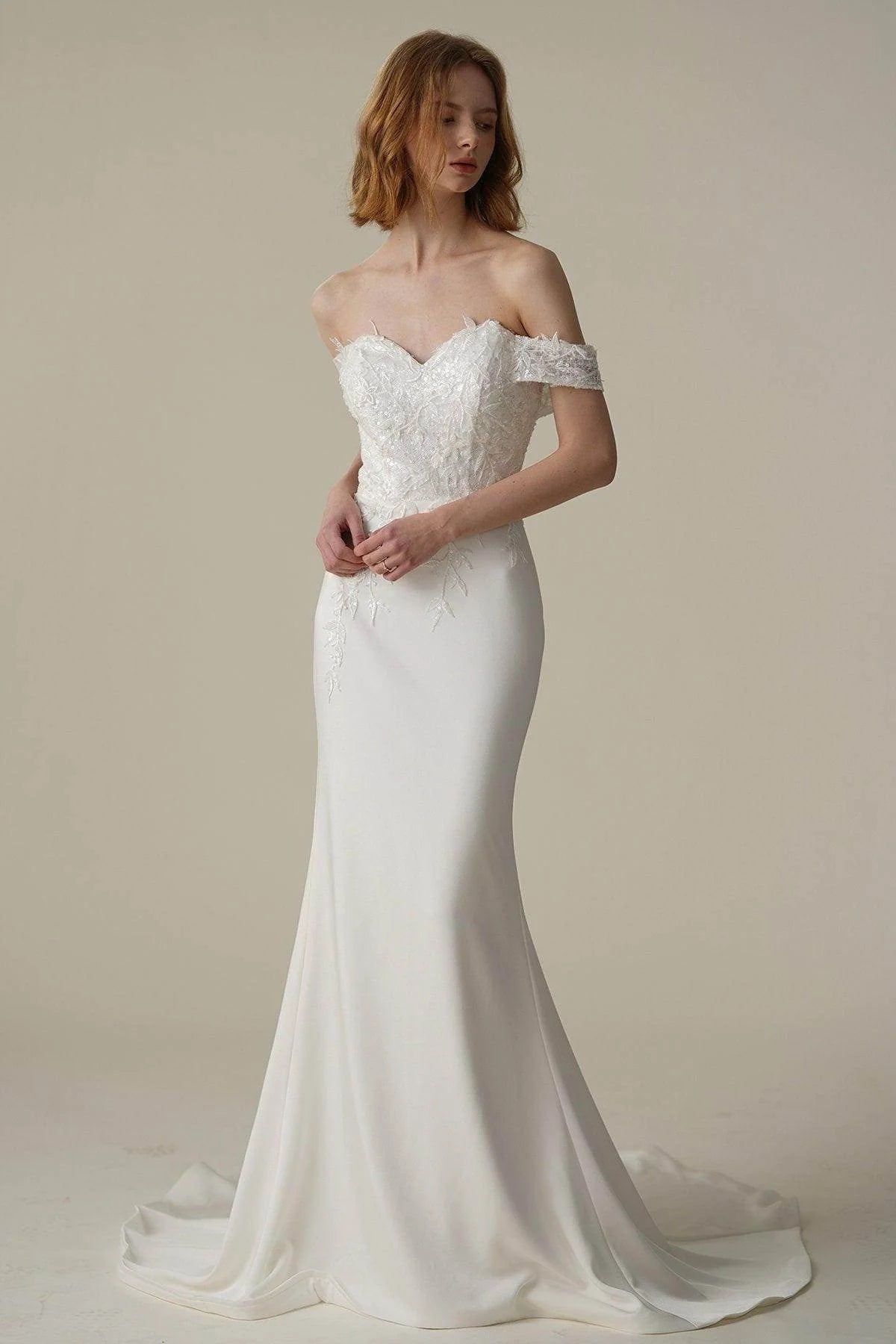Mermaid Sweep-Brush Train Satin Lace Wedding Dress CW3087