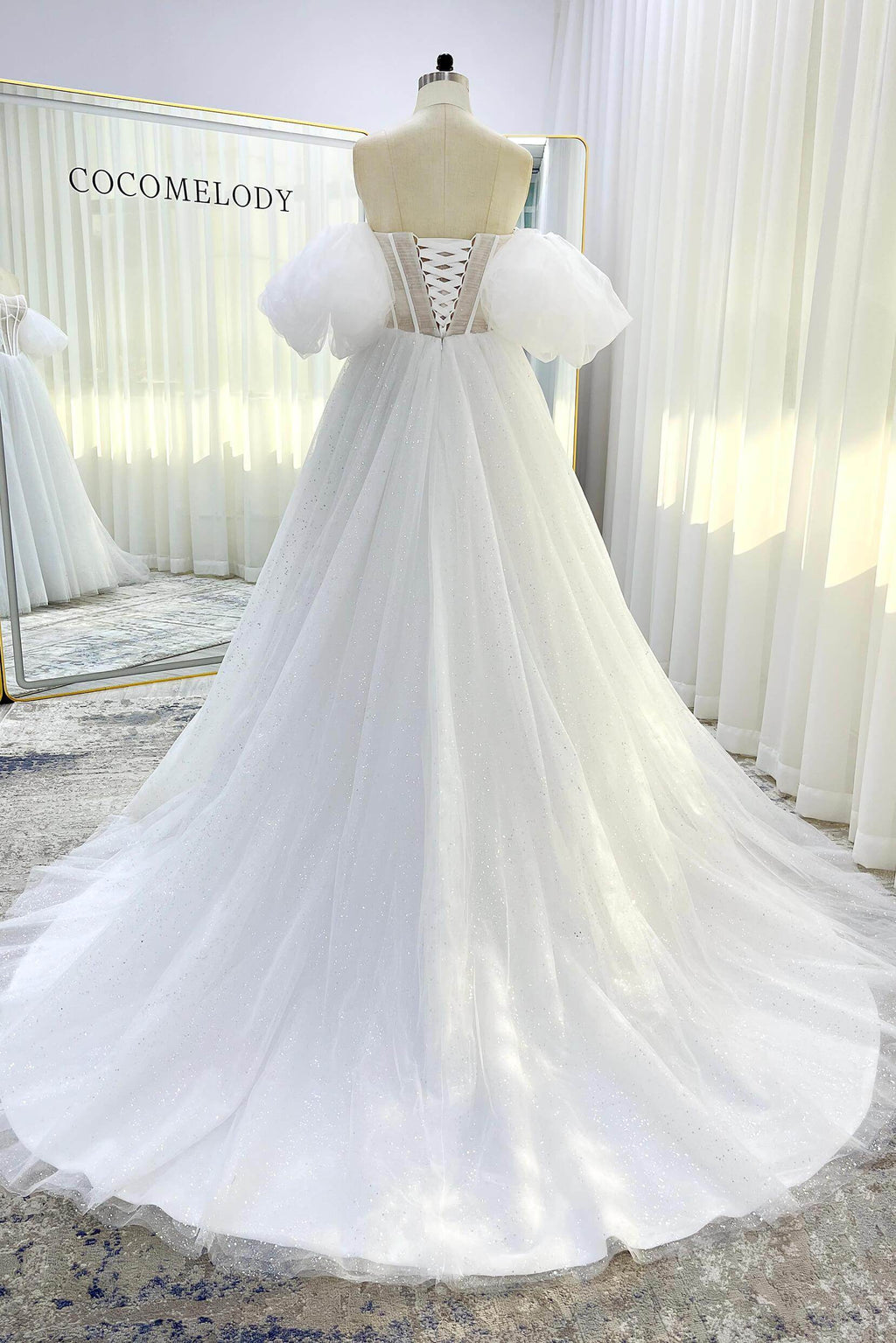 A-Line Court Train Sparkle Tulle Wedding Dress CW3339