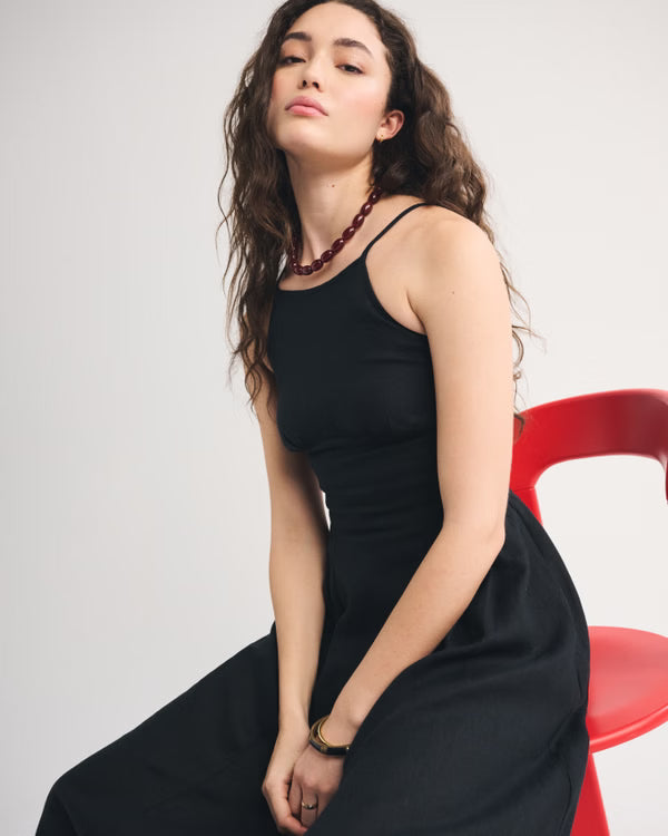 100% Linen A&F Dylan Halter Midi Dress