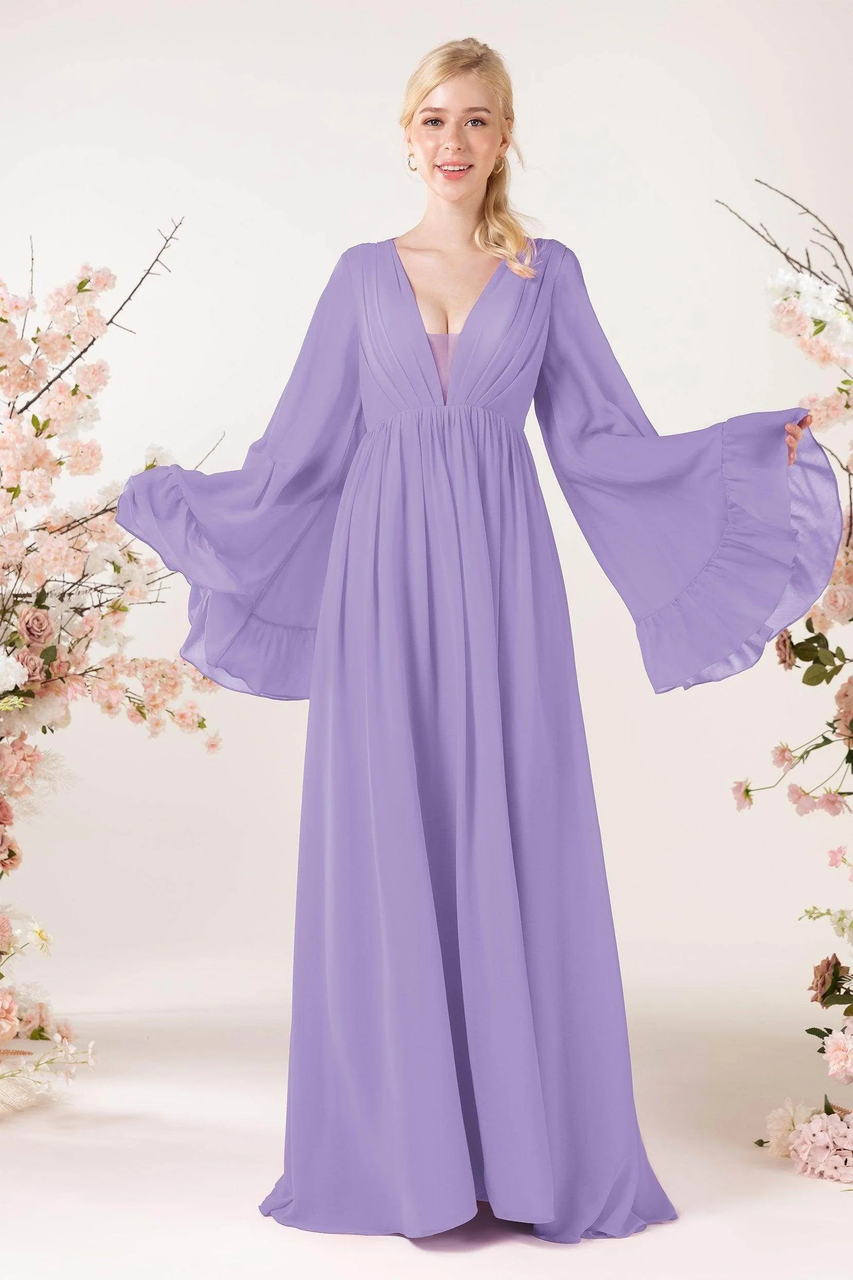 A-Line Sweep-Brush Train Chiffon Bridesmaid Dress CB0465