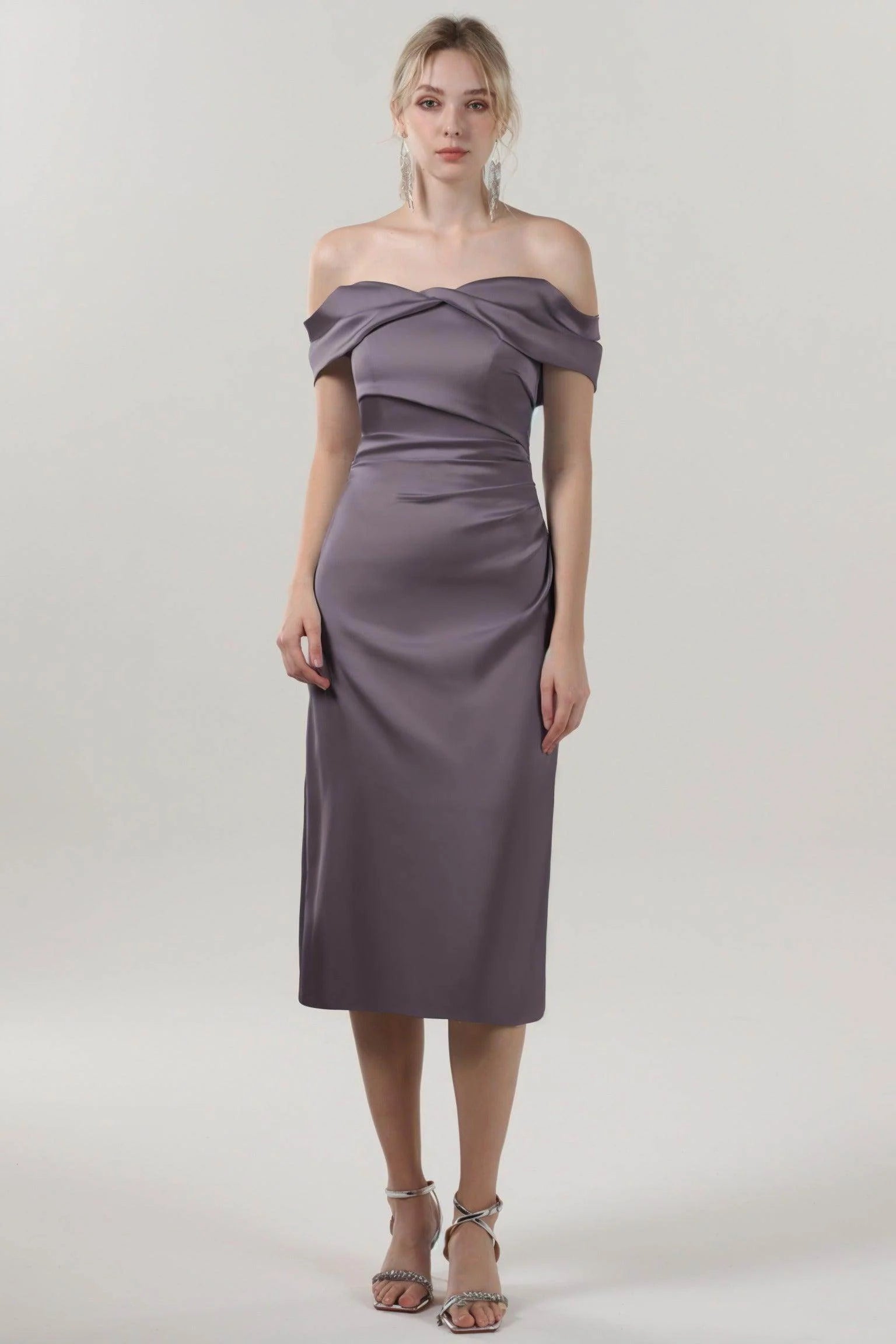 Sheath-Column Midi Luxe Satin Bridesmaid Dress CS0610BM
