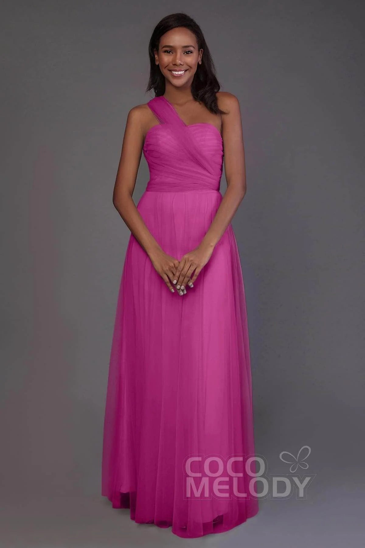 Sheath-Column Floor Length Tulle Bridesmaid Dress PR3502