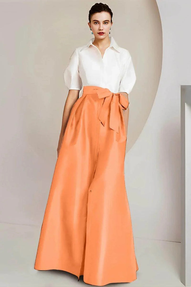 A Line Shirt Collar Short Sleeves Floor Length 2 pieces Mother Dresses CM0347