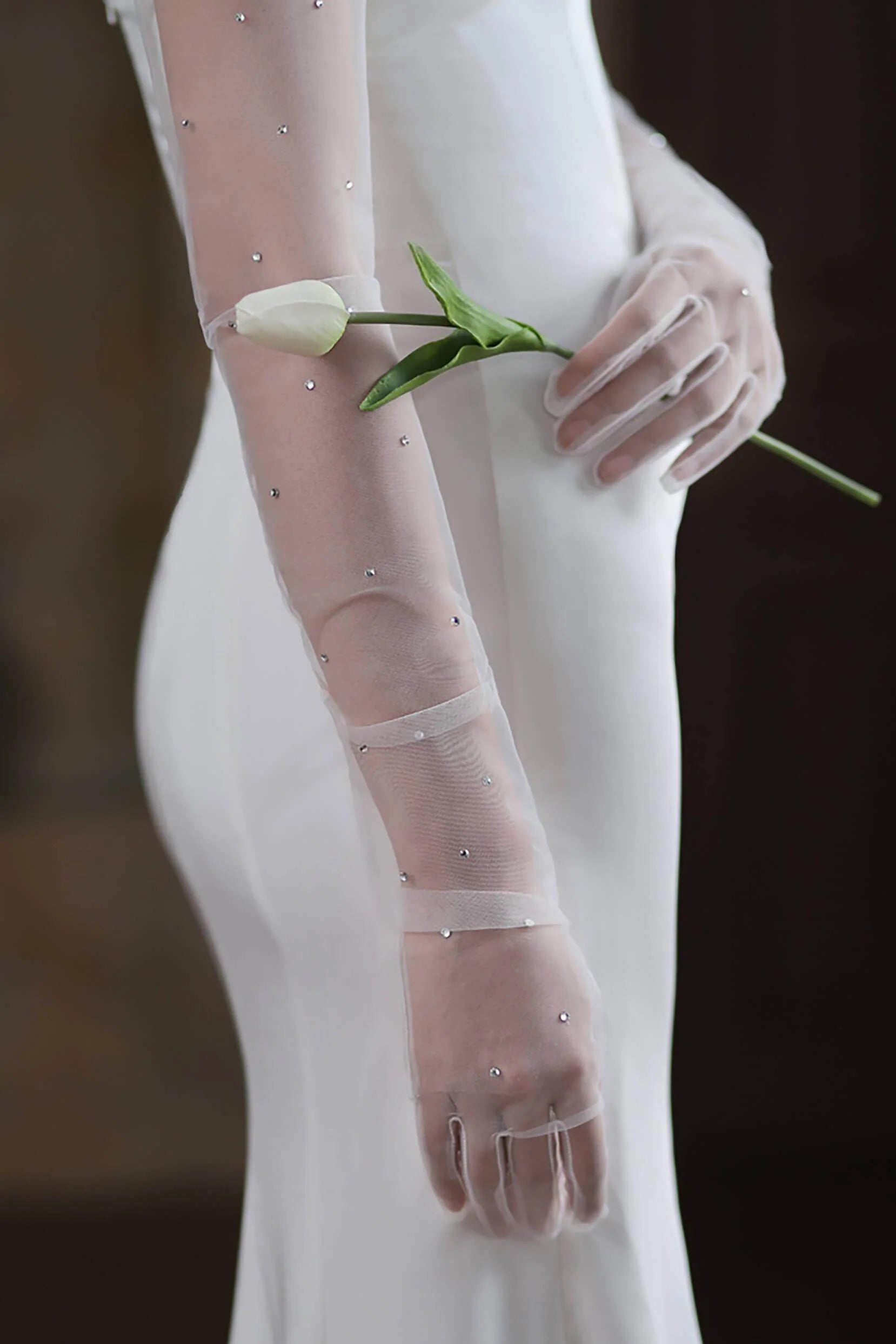 Fingertips Elbow Length Tulle Wedding Gloves CD0094