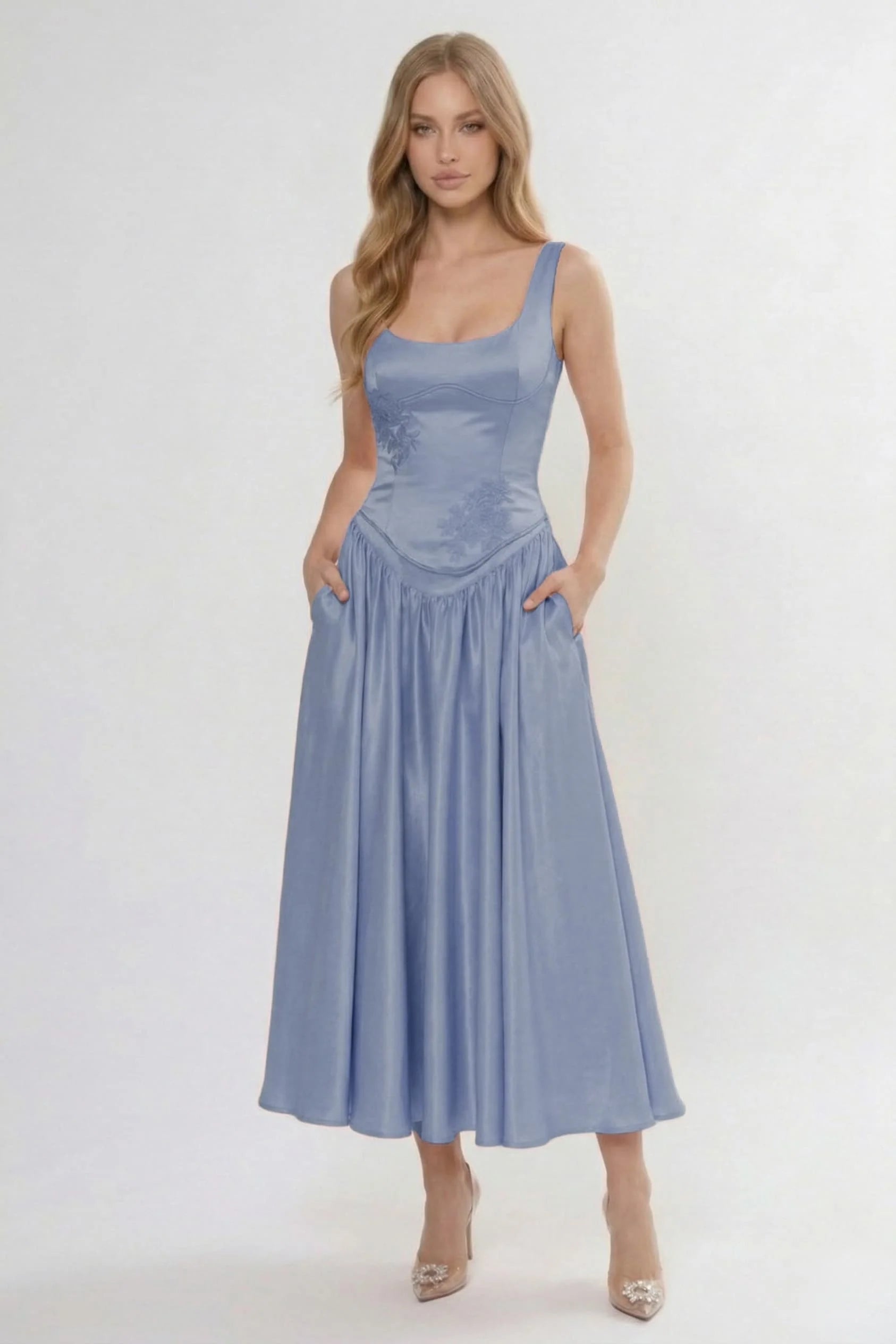 A-Line Ankle Length Soft Satin Wedding Guest Dress CG0315