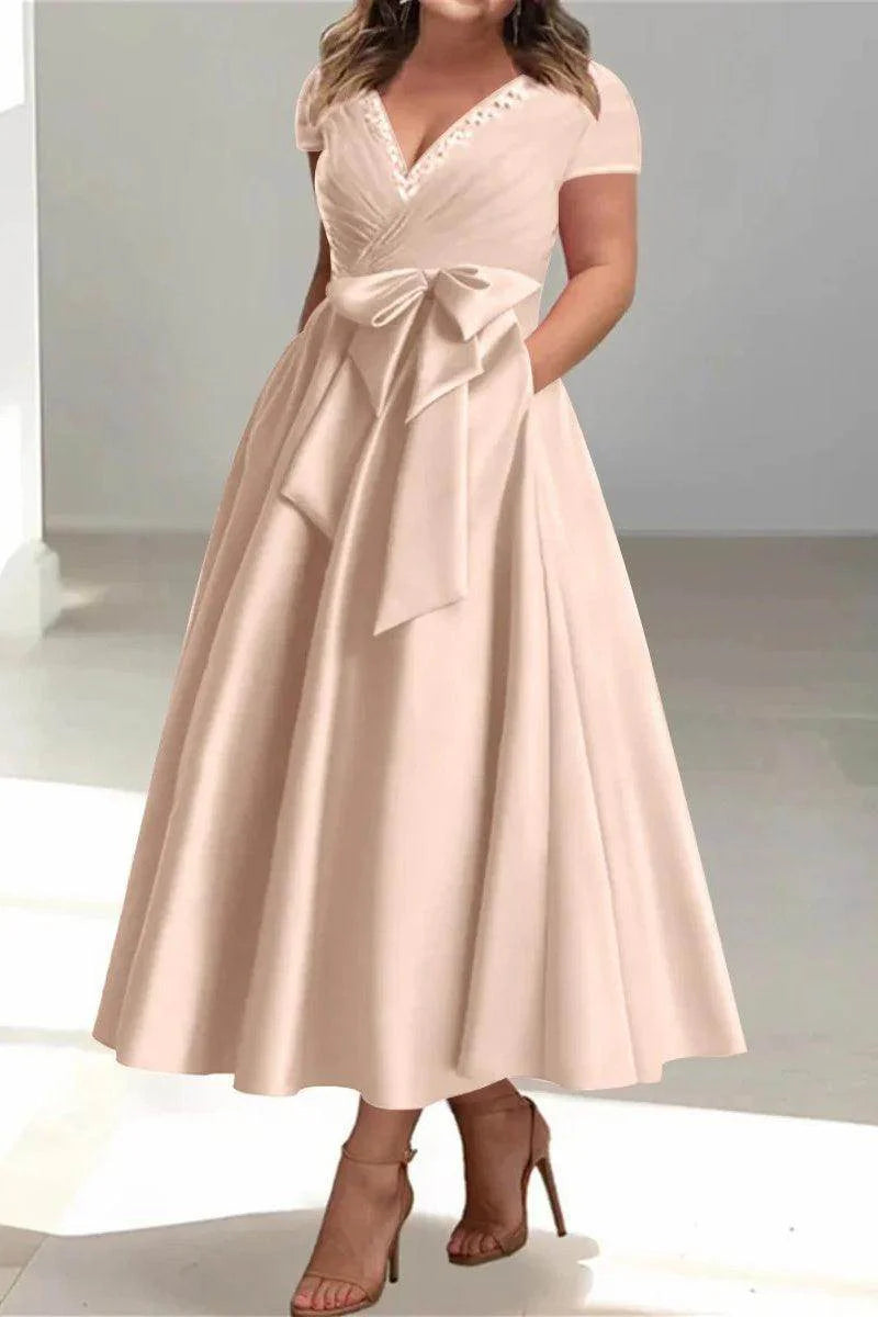 A Line V-Neck Mother of the Bride Dresses with Pockets CM0350