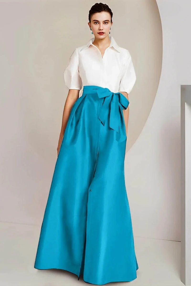 A Line Shirt Collar Short Sleeves Floor Length 2 pieces Mother Dresses CM0347