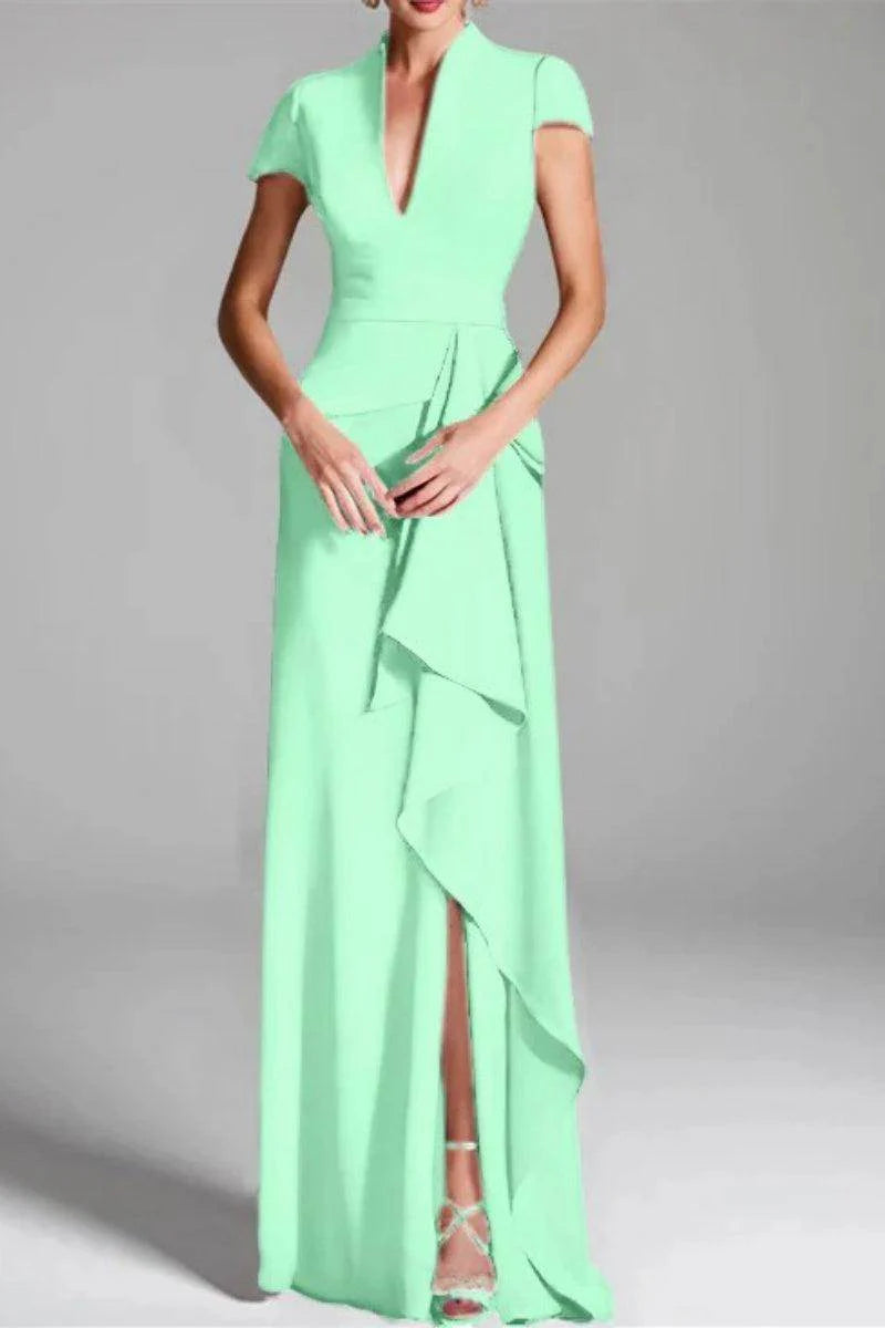 Sheath Column V Neck Short Sleeves Floor Length Mother Dresses CM0377