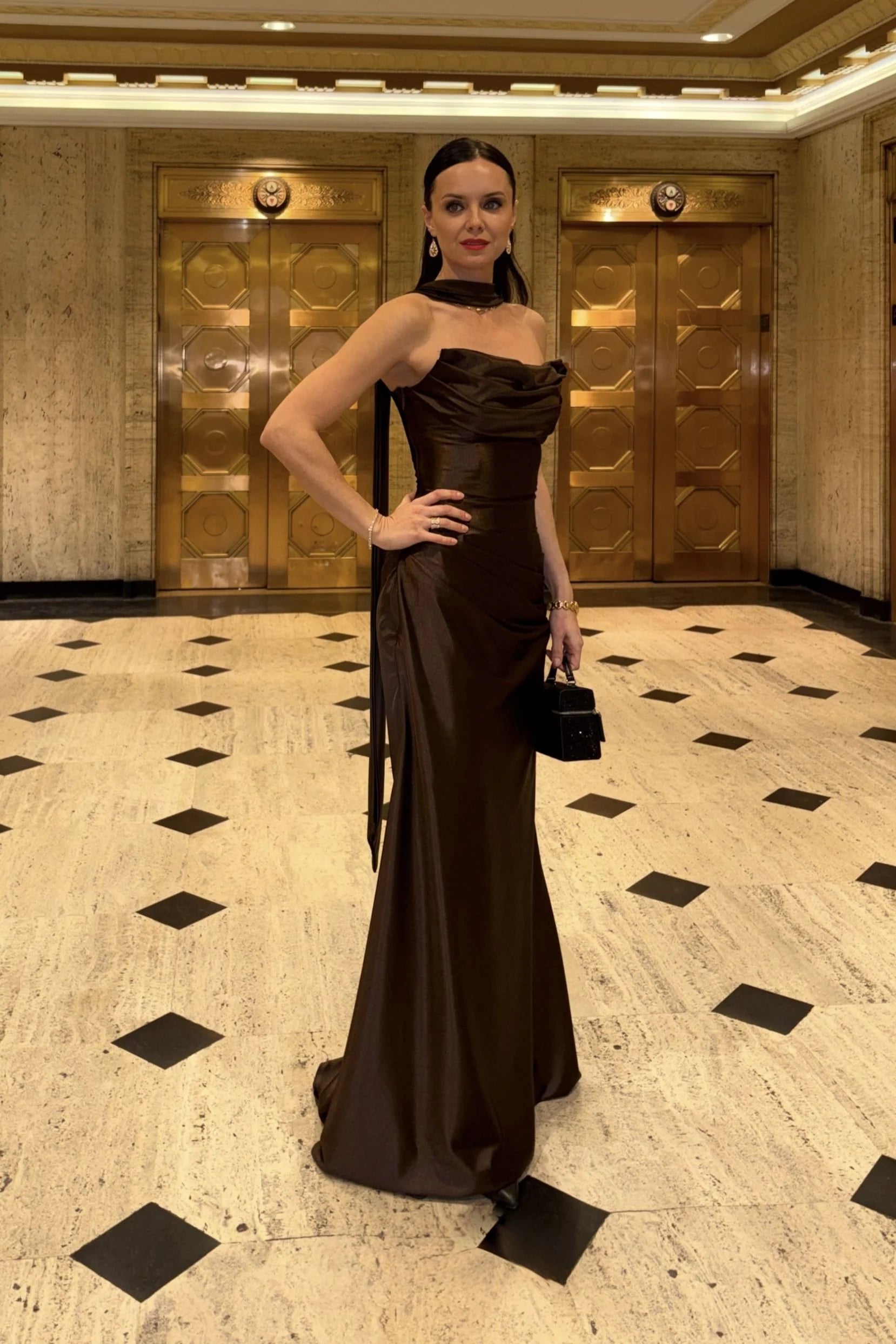 Sheath-Column Sweep-Brush Train Elastic Silk like Satin Formal Evening Dress 972310810695