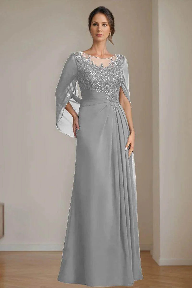 A Line Scoop Floor Length Sequins Mother of the Bride Dresses CM0369