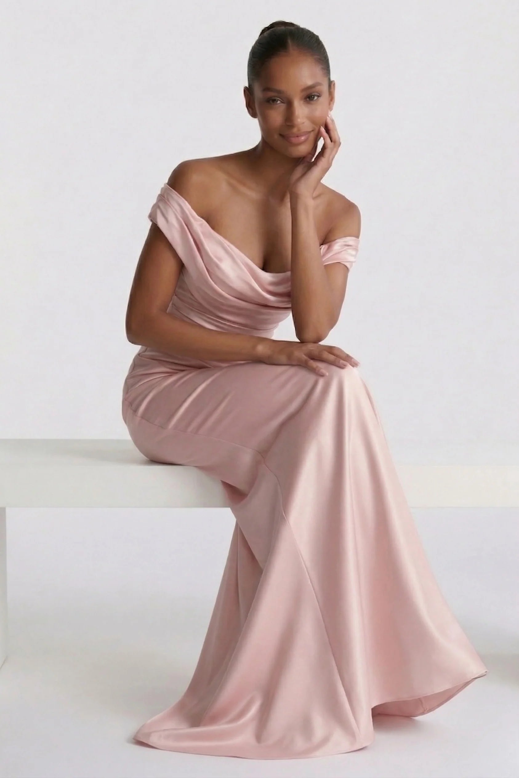 Sheath-Column Floor Length Acetate Satin Wedding Guest Dress CG0303