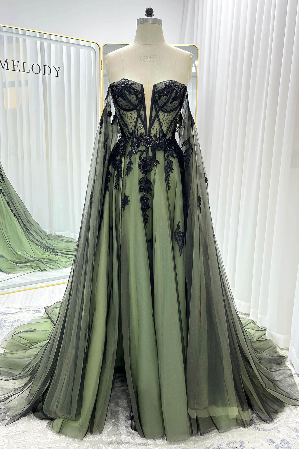 A-Line Court Train Sequined Lace Tulle Wedding Dress CW3352