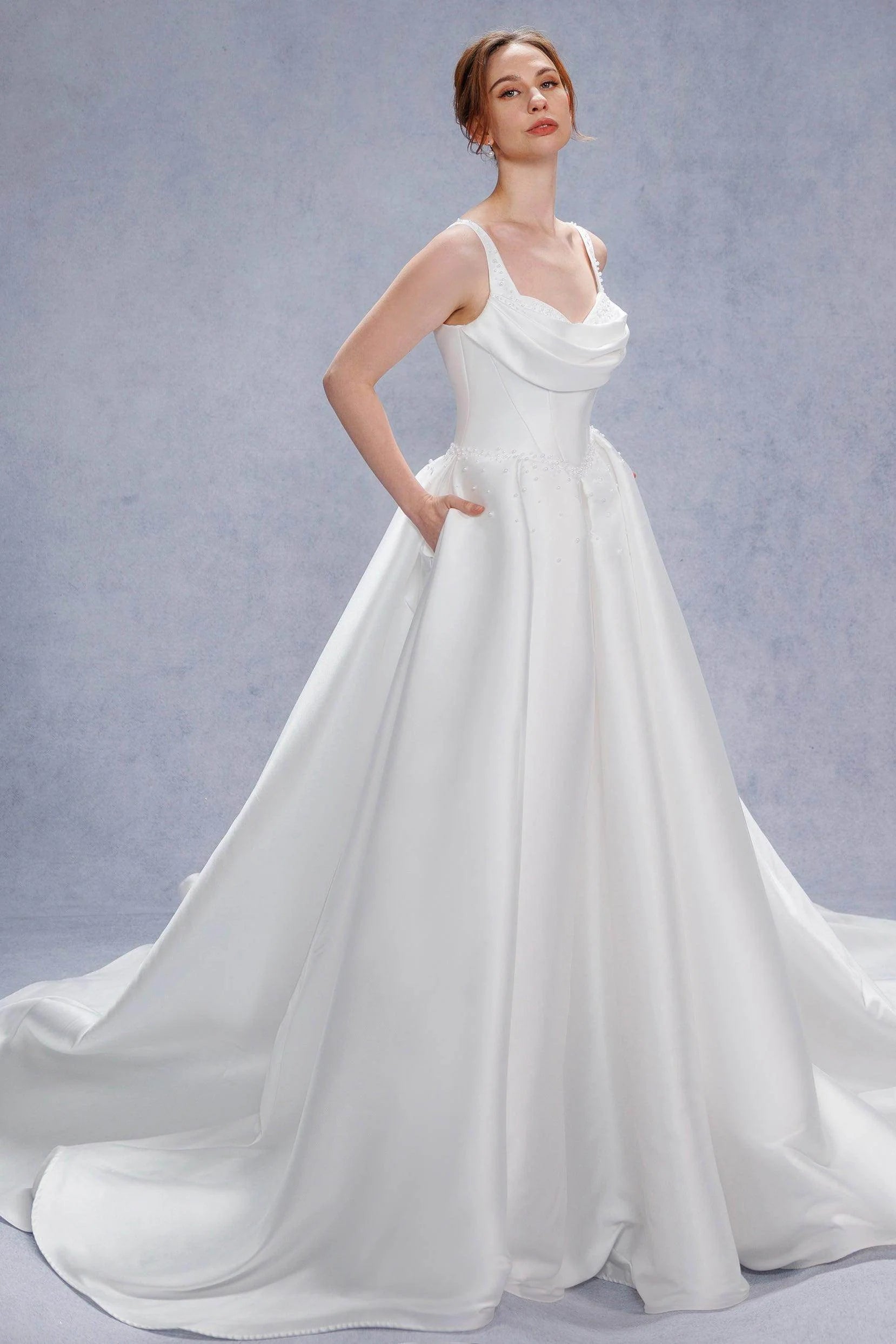 A-Line Court Train Mikado Wedding Dress CW3535