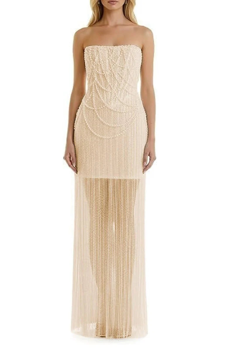 Sheath-Column Strapless Short Pearls Sequin Dress CS1075