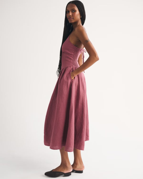 100% Linen A&F Dylan Halter Midi Dress