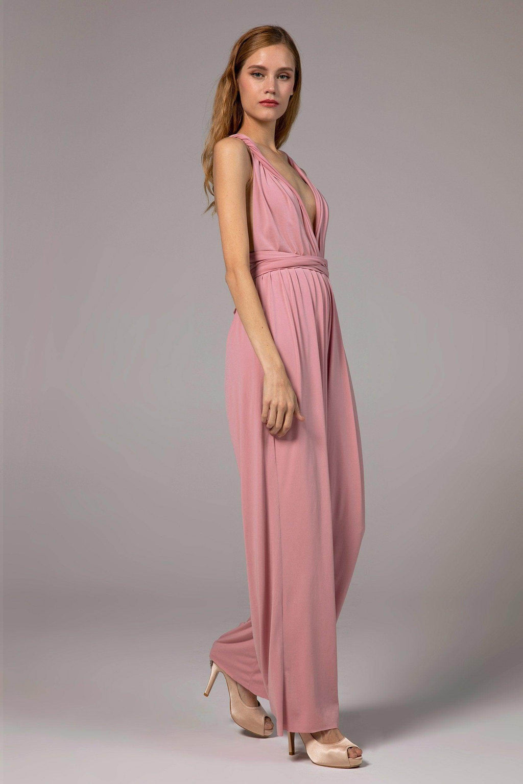 Jumpsuit Floor Length Knitted Fabric Bridesmaid Dress Formal Dresses CB0419