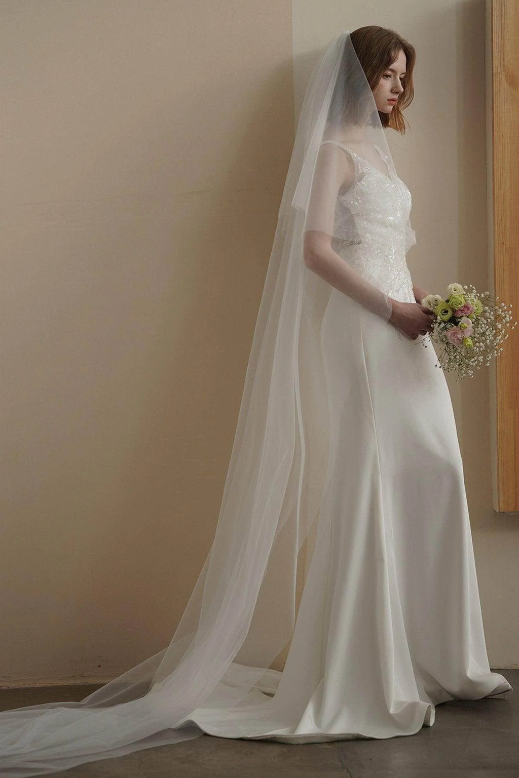 Trumpet-Mermaid Court Train Lace Satin Wedding Dress CW3089