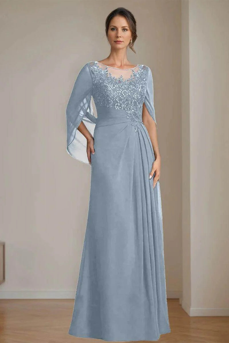 A Line Scoop Floor Length Sequins Mother of the Bride Dresses CM0369