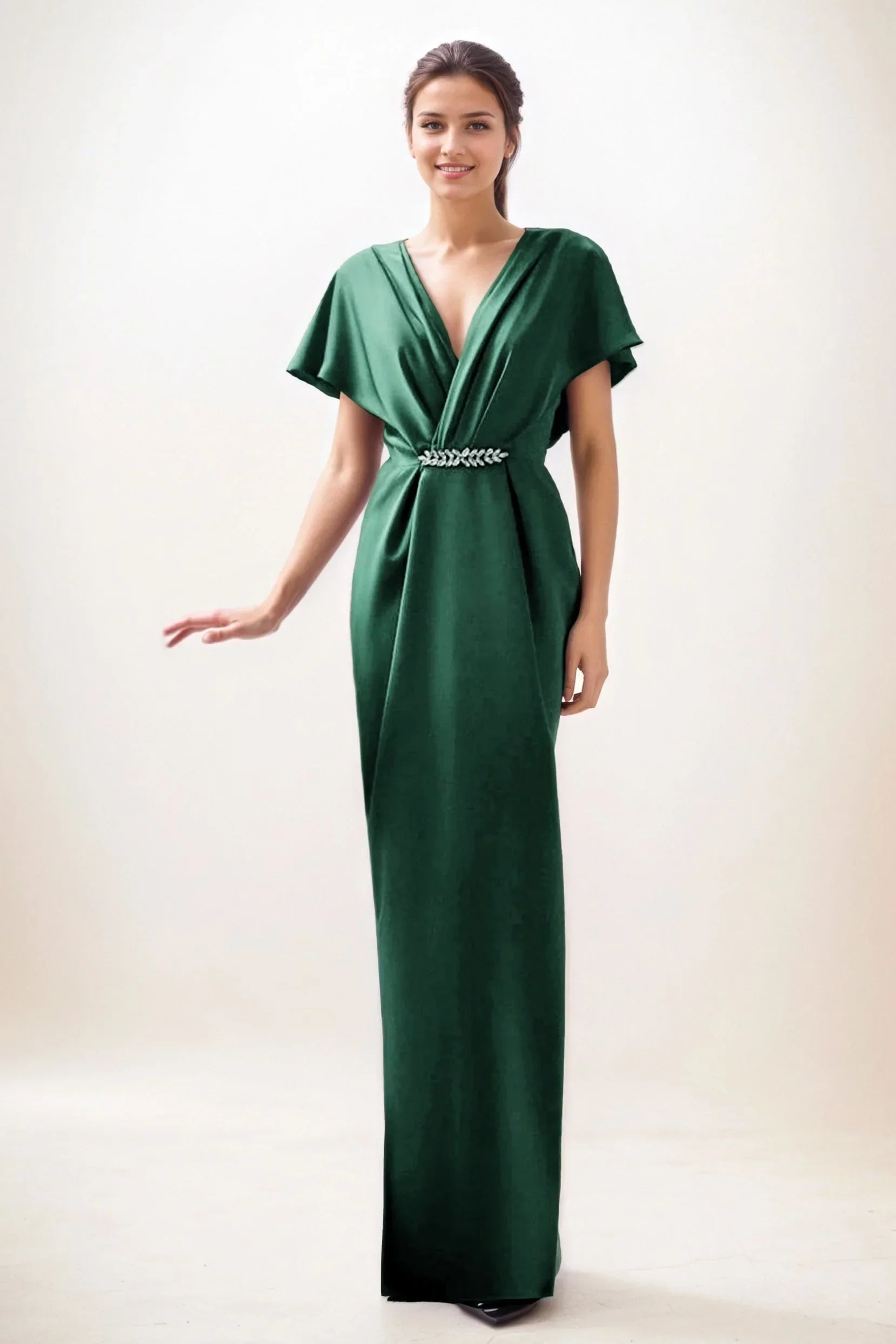 Sheath-Column Maxi Luxe Satin Wedding Guest Dress CG0299