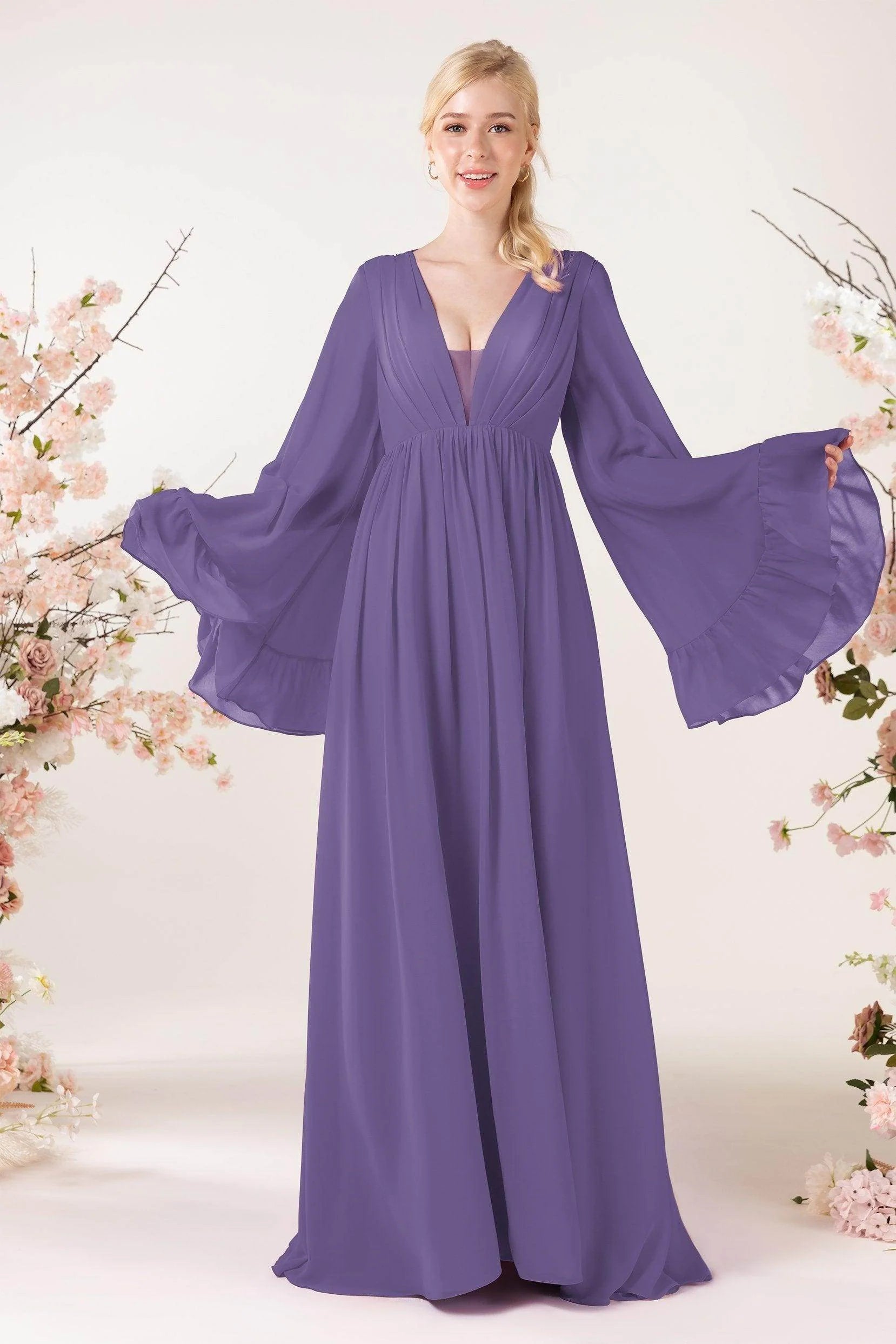 A-Line Sweep-Brush Train Chiffon Bridesmaid Dress CB0465