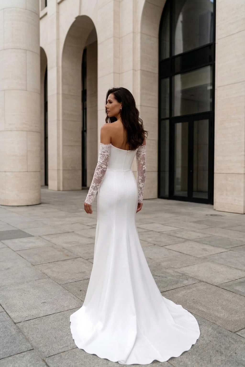 Mermaid Sweep-Brush Train Lace Elastic Cloth Wedding Dress CW3455
