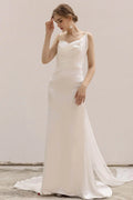 Sheath-Column Sweep-Brush Train Satin Wedding Dress CW3039