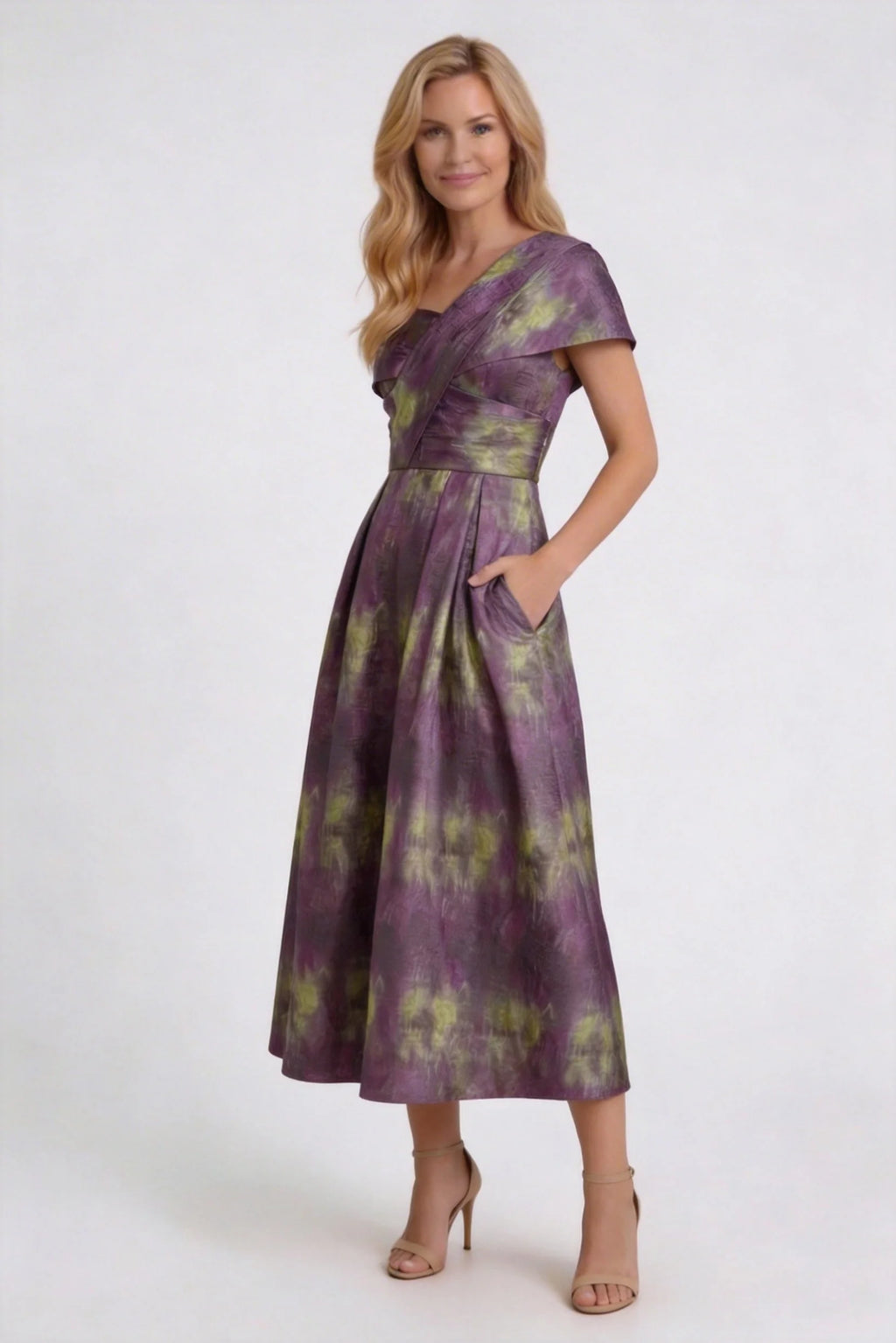 A-Line Tea-Length Jacquard Mother of the Bride Dress CM0421