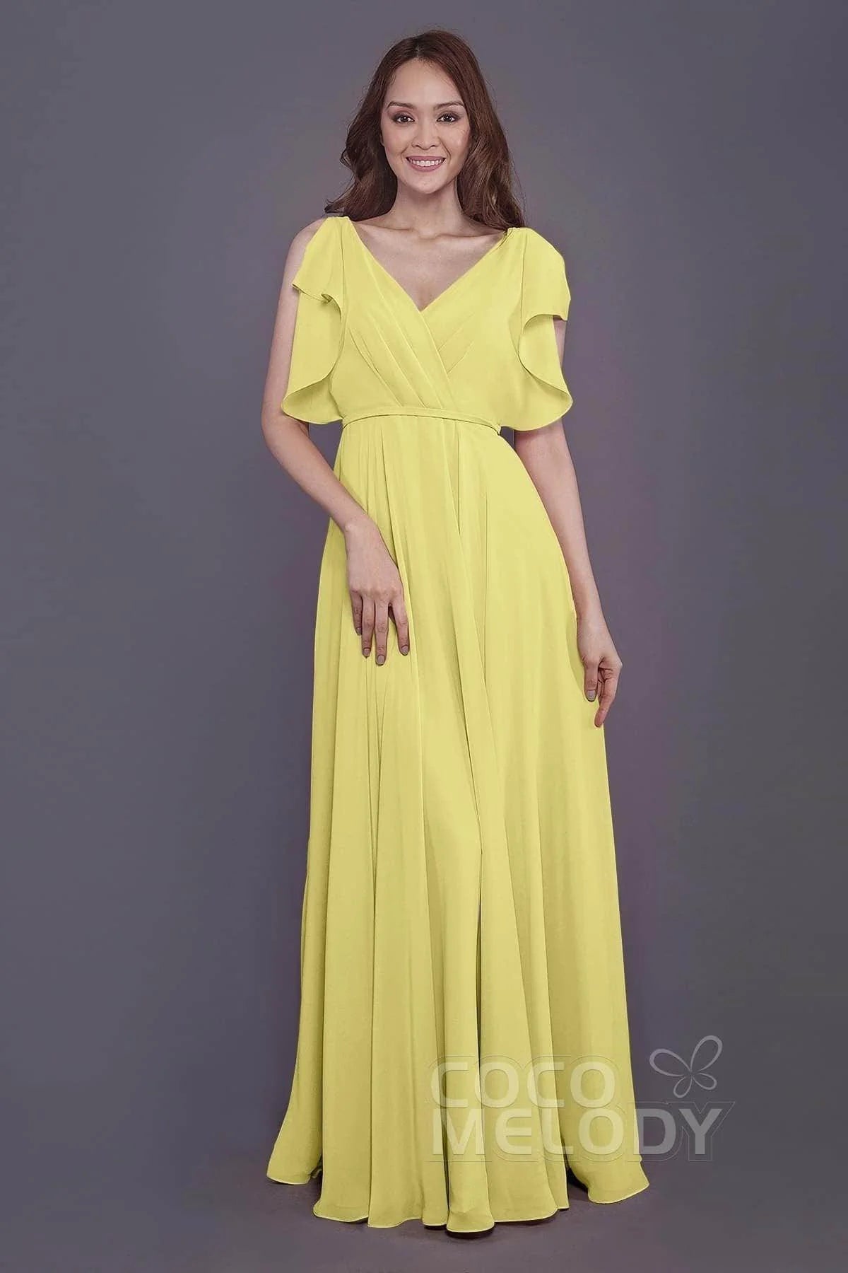 Sheath-Column Floor Length Chiffon Bridesmaid Dress PR3568