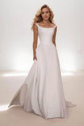 A-Line Sweep-Brush Train Elastic Cloth Wedding Dress CW3441