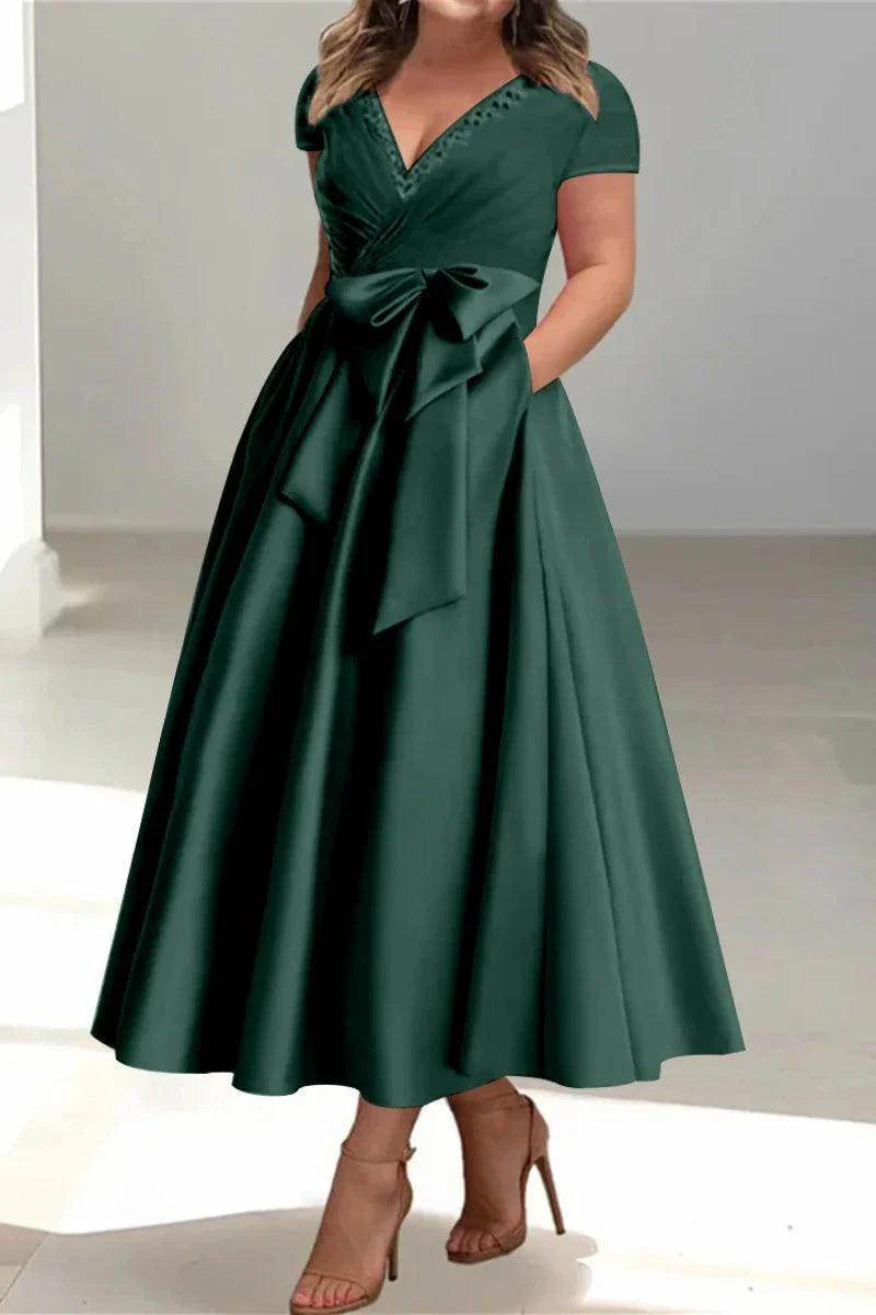 A Line V-Neck Mother of the Bride Dresses with Pockets CM0350