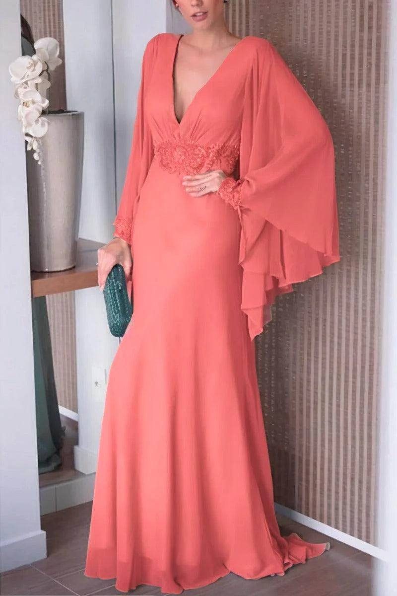 Sheath-Column Sweep-Brush Train Chiffon Mother Dress CM0077