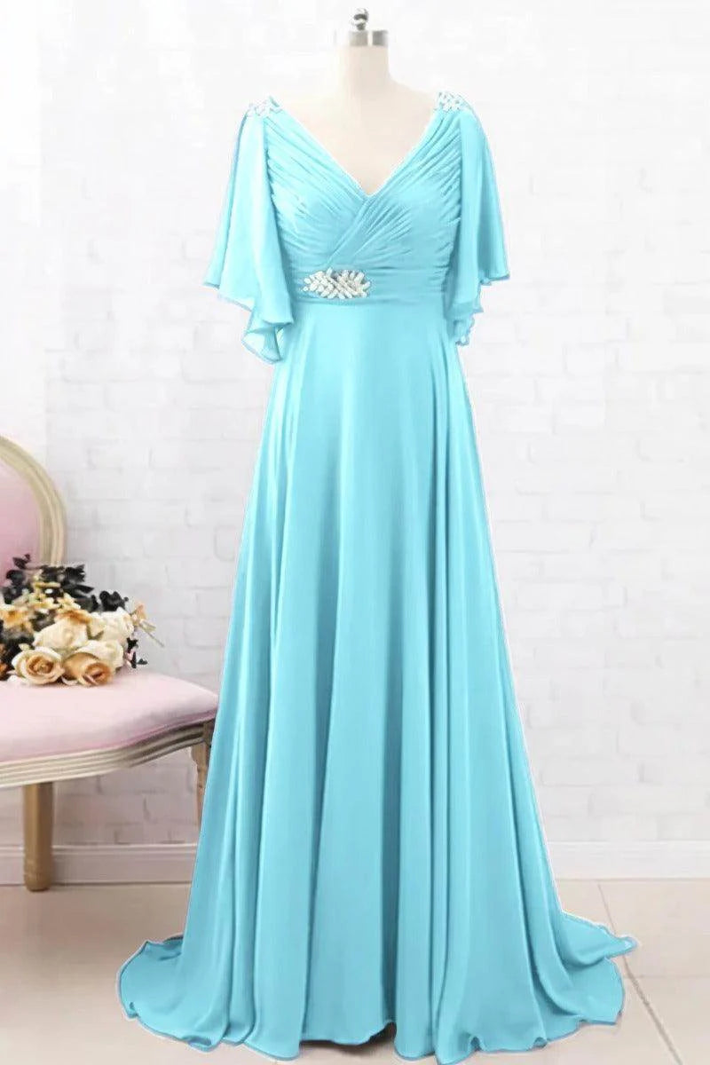 A-Line Sweep-Brush Train Chiffon Mother Dress CM0082
