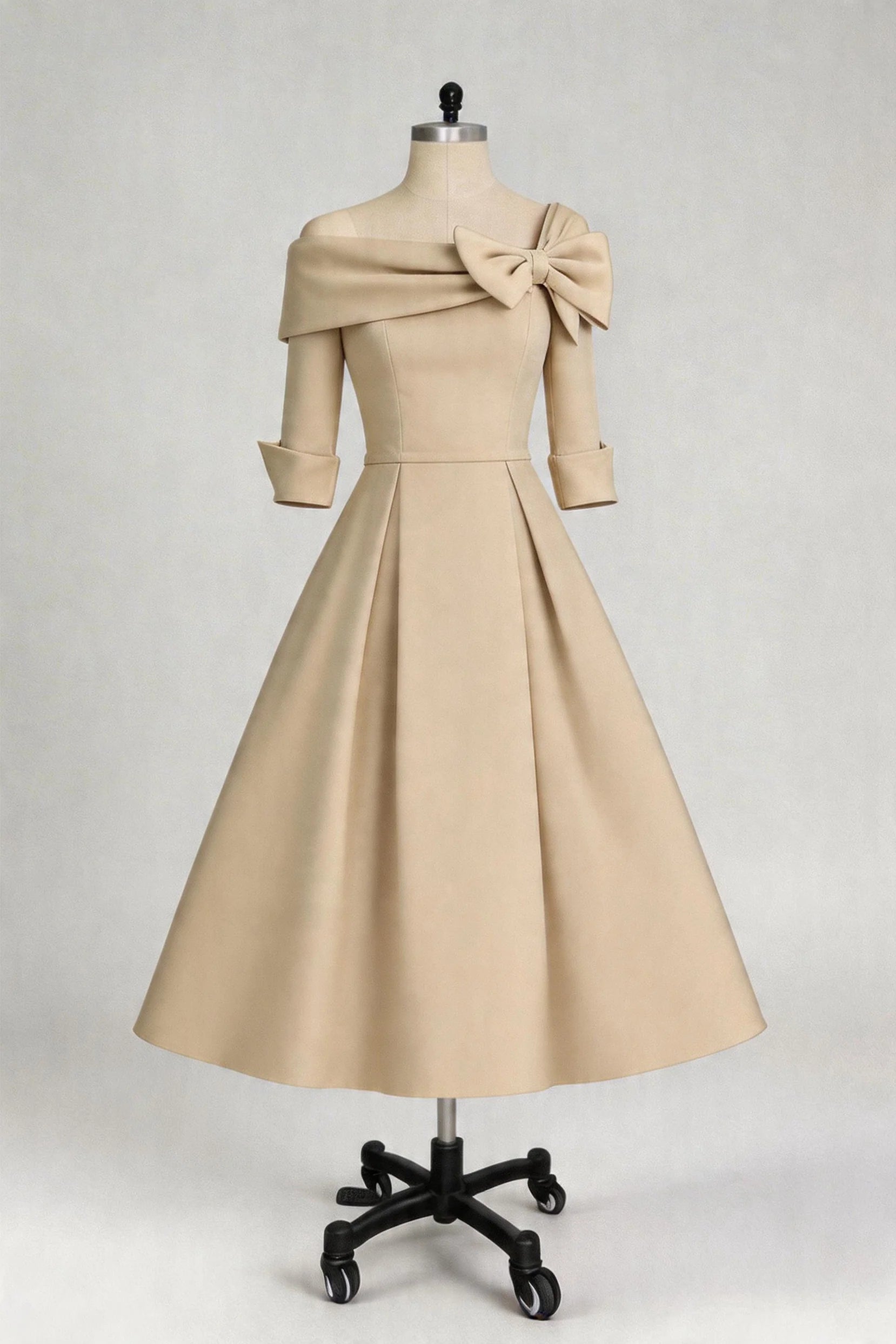 A Line Cowl Neck 3/4 Sleeves Tea Length Elegant Mother Dresses CM0348