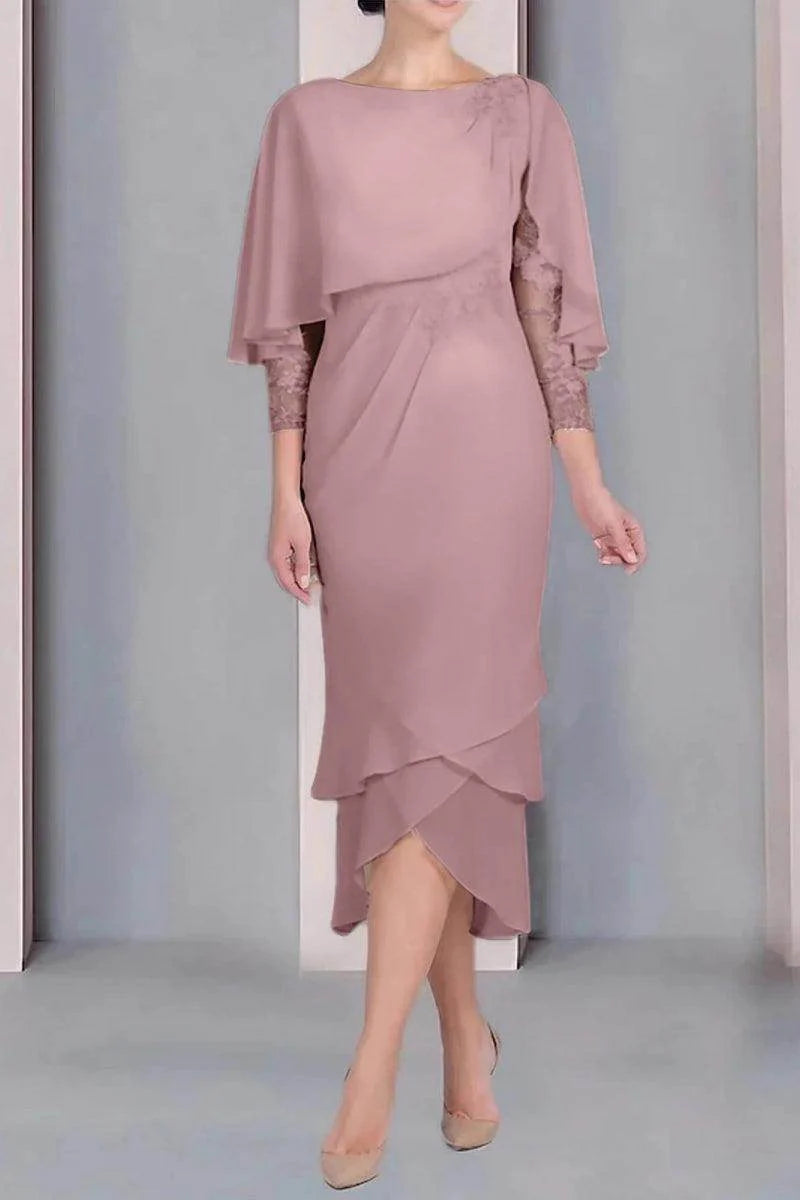 Sheath Column Scoop Short Sleeves Tea Length Mother Dresses CM0359