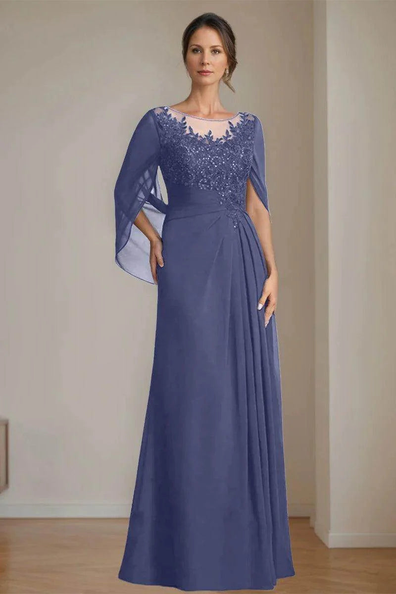 A Line Scoop Floor Length Sequins Mother of the Bride Dresses CM0369