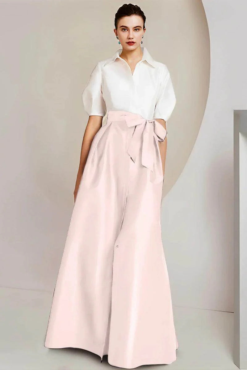 A Line Shirt Collar Short Sleeves Floor Length 2 pieces Mother Dresses CM0347