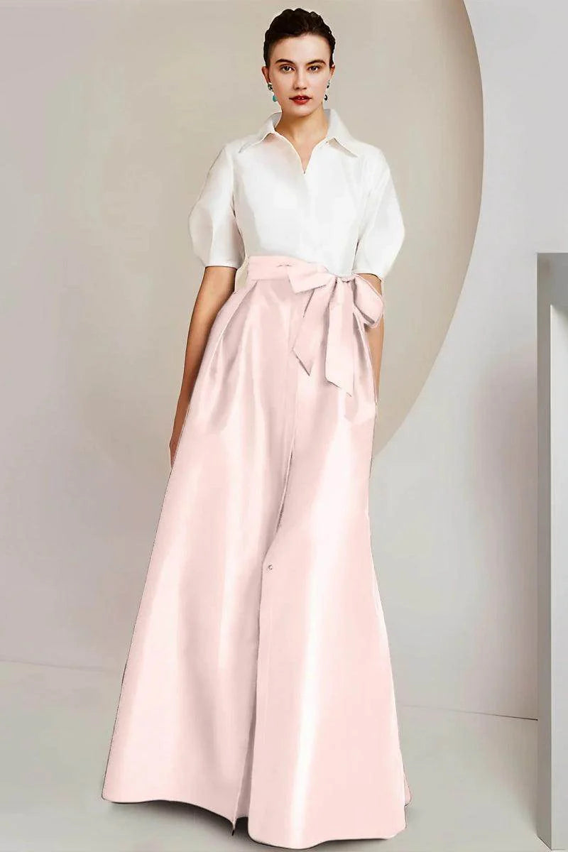 A Line Shirt Collar Short Sleeves Floor Length 2 pieces Mother Dresses CM0347