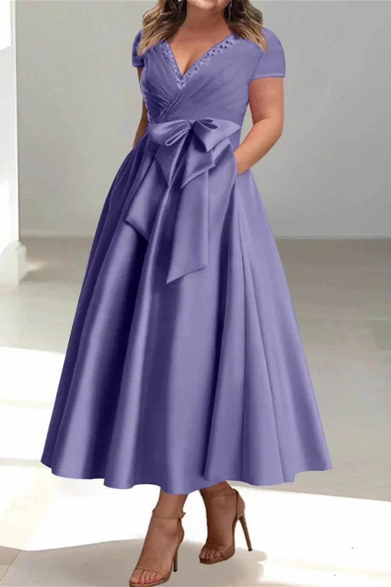 A Line V-Neck Mother of the Bride Dresses with Pockets CM0350