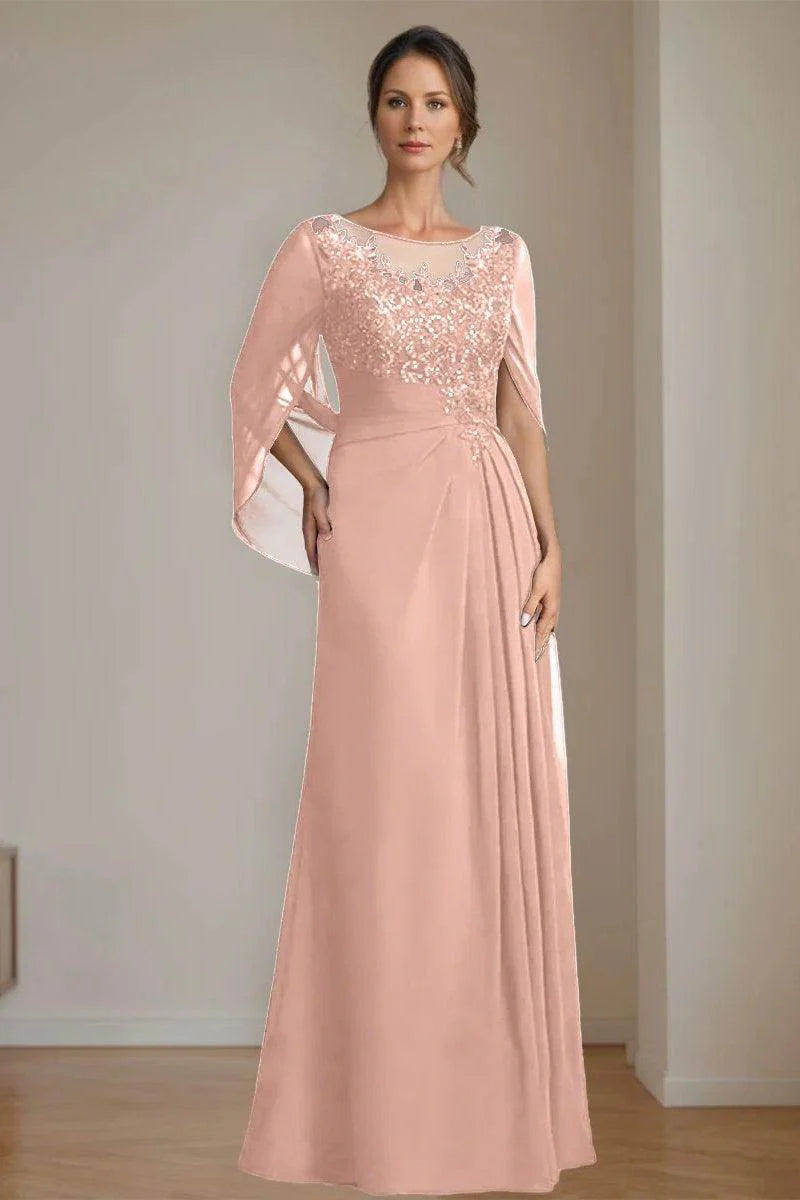 A Line Scoop Floor Length Sequins Mother of the Bride Dresses CM0369