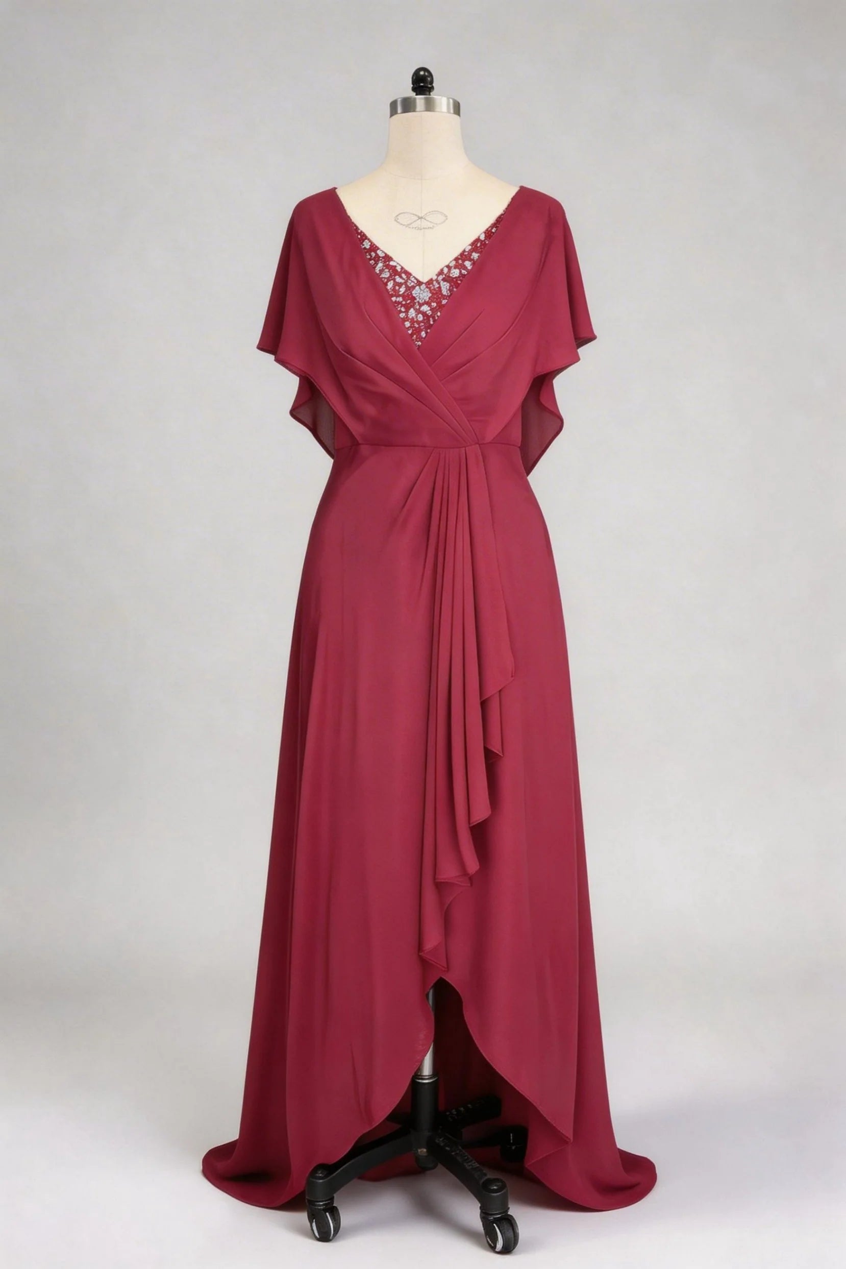 A-Line Sweep-Brush Train Chiffon Mother Dress CM0080
