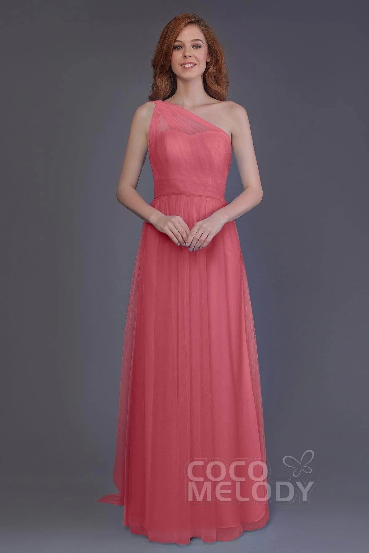 Sheath-Column Floor Length Tulle Bridesmaid Dress PR3556