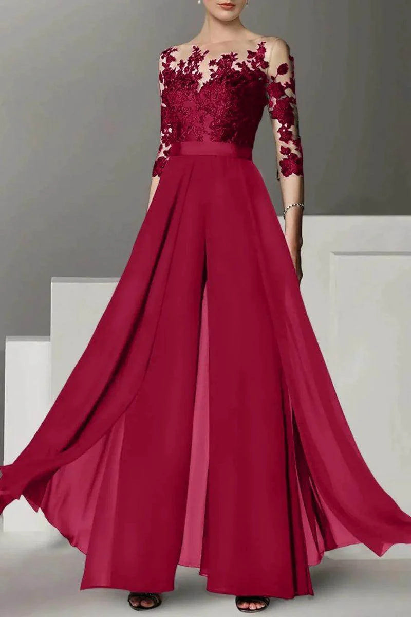 A Line Jewel Neck 3/4 Length Sleeves Floor Length Mother Dresses CM0375