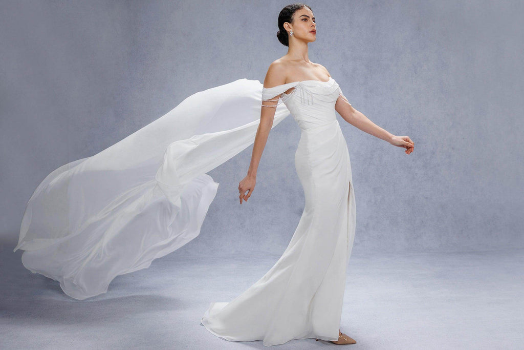 Sheath-Column Chapel Train Chiffon Wedding Dress CW3330