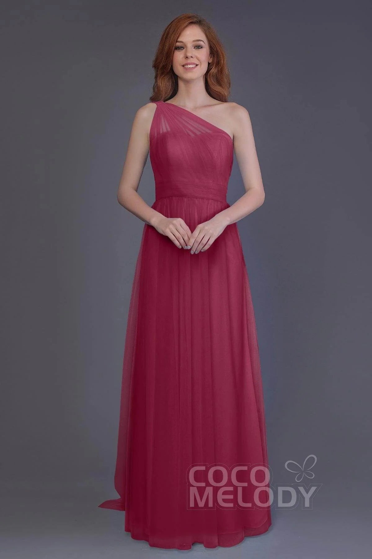 Sheath-Column Floor Length Tulle Bridesmaid Dress PR3556