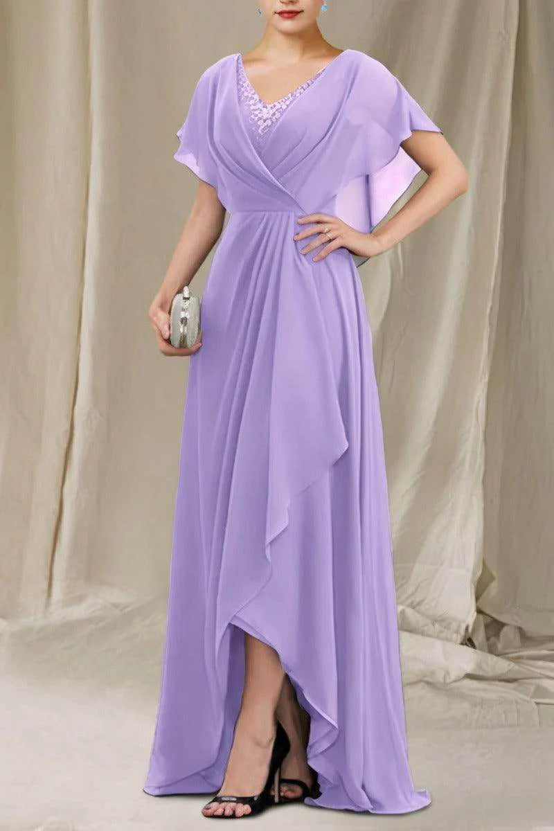A-Line Sweep-Brush Train Chiffon Mother Dress CM0080