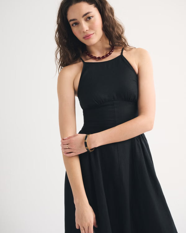 100% Linen A&F Dylan Halter Midi Dress
