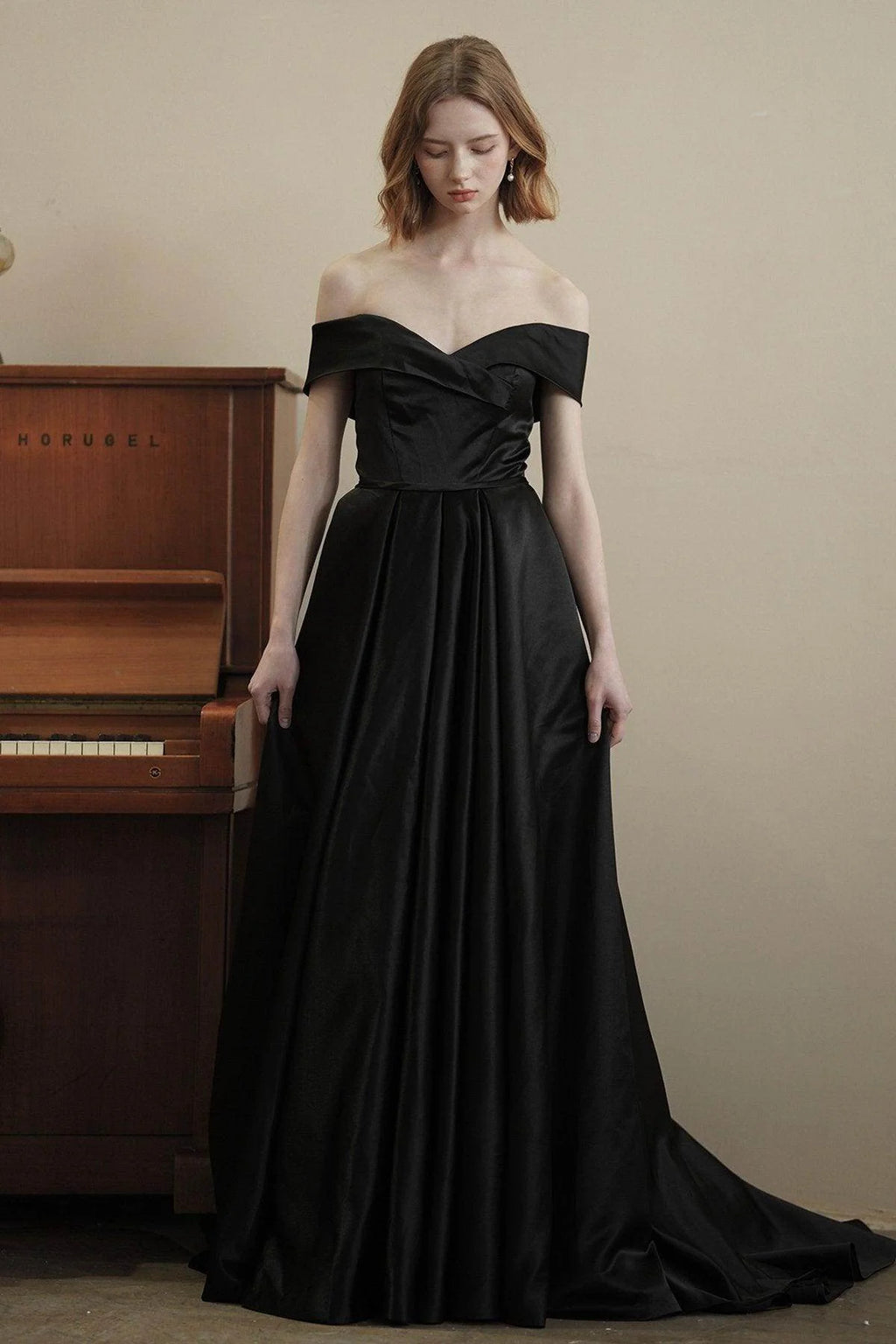 A-Line Sweep-Brush Train Satin Wedding Dress CW3075