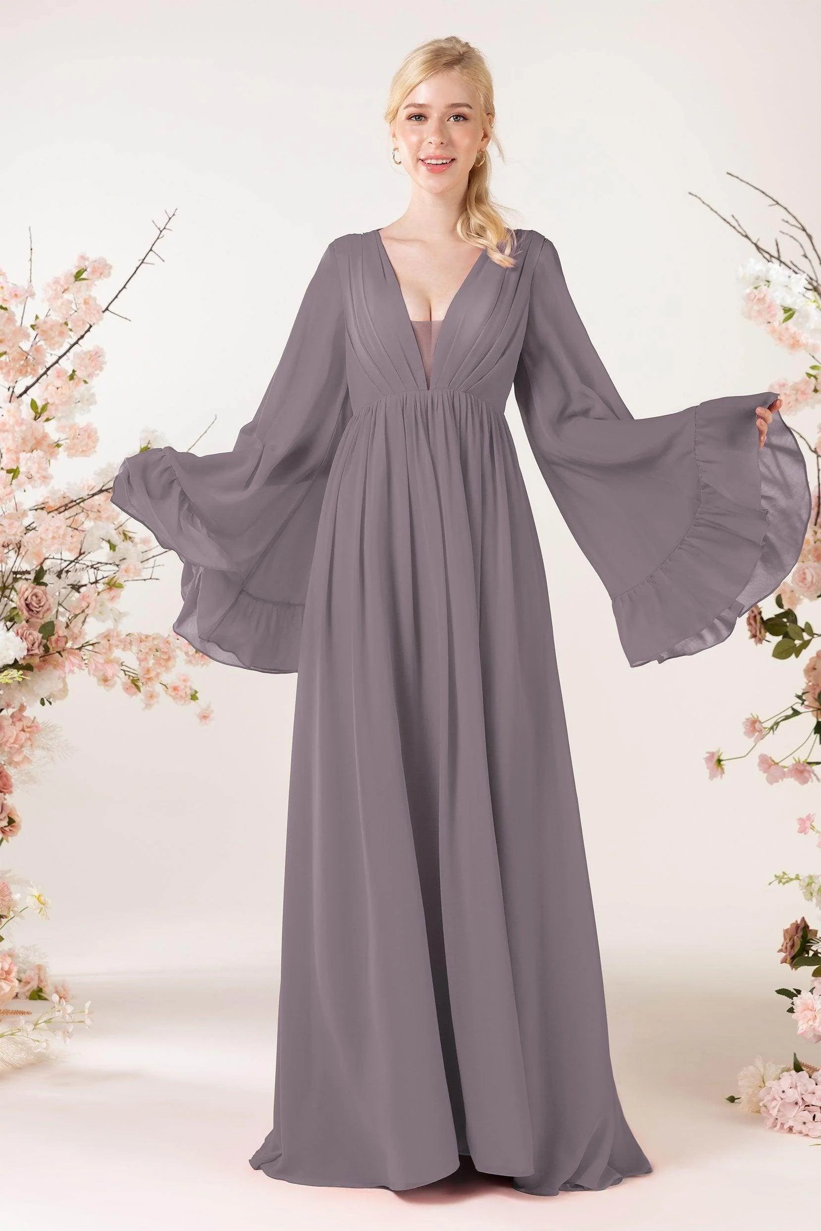 A-Line Sweep-Brush Train Chiffon Bridesmaid Dress CB0465